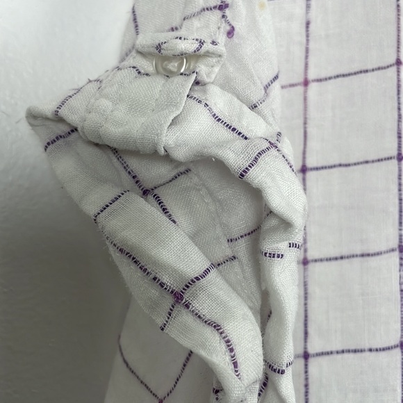 Tahari Linen cap sleeve pullover V neck window pane design tunic top Size Medium - Picture 4 of 8